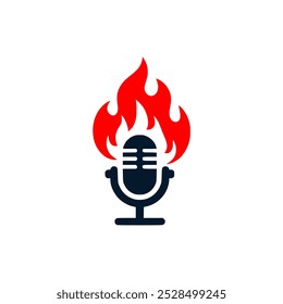 podcast fire media logo vector illustration template design