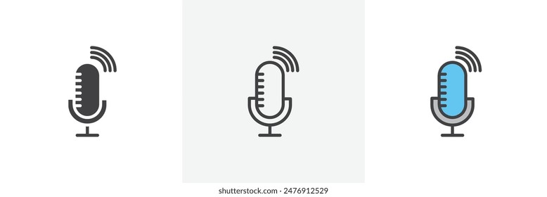 Podcast flat thin line icon collection.