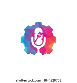 Podcast food gear shape concept logo icon designs vector. Food Podcast for sign, mascot or other.
