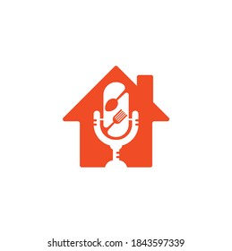 Podcast food home shape concept logo icon designs vector. Food Podcast for sign, mascot or other.