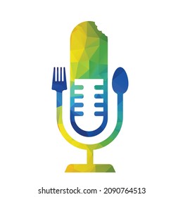 Podcast food logo icon designs vector. Fork and spoon around a mic.