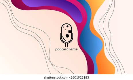 PODCAST GRADIENT BLUE ORANGE PURPLE PINK BACKGROUND COLORFUL WITH HAND DRAWN ORGANIC SHAPES COLOR SIMPLE TEMPLATE DESIGN VECTOR. GOOD FOR COVER DESIGN, BANNER, WEB,SOCIAL MEDIA