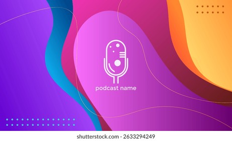 PODCAST GRADIENT BLUE ORANGE PURPLE PINK BACKGROUND COLORFUL WITH HAND DRAWN ORGANIC SHAPES COLOR SIMPLE TEMPLATE DESIGN VECTOR. GOOD FOR COVER DESIGN, BANNER, WEB,SOCIAL MEDIA