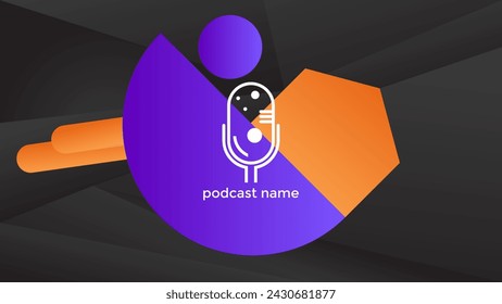 PODCAST GRADIENT DARK BACKGROUND COLORFUL WITH GEOMETRIC SHAPES ORANGE PURPLE COLOR SIMPLE TEMPLATE DESIGN VECTOR. GOOD FOR COVER DESIGN, BANNER, WEB,SOCIAL MEDIA