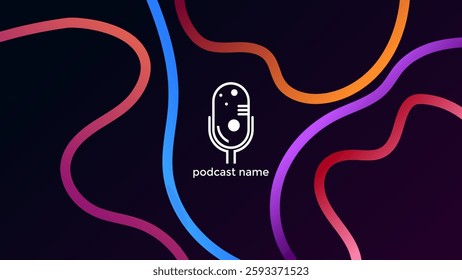 PODCAST GRADIENT DARK BACKGROUND COLORFUL WITH HAND DRAWN ORGANIC SHAPES LINES SIMPLE TEMPLATE DESIGN VECTOR. GOOD FOR COVER DESIGN, BANNER, WEB,SOCIAL MEDIA