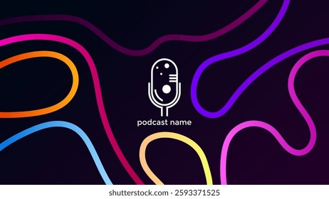 PODCAST GRADIENT DARK BACKGROUND COLORFUL WITH HAND DRAWN ORGANIC SHAPES LINES SIMPLE TEMPLATE DESIGN VECTOR. GOOD FOR COVER DESIGN, BANNER, WEB,SOCIAL MEDIA