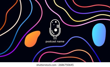 FONDO OSCURO DEGRADADO DE PODCAST COLORIDO CON LÍNEAS DE FORMAS ORGÁNICAS DIBUJADAS A MANO VECTOR DE DISEÑO DE PLANTILLA SIMPLE. BUENO PARA EL DISEÑO DE PORTADAS, ANUNCIO, WEB, REDES SOCIALES