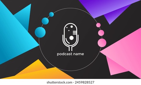 PODCAST GRADIENT DARK BACKGROUND WITH GEOMETRIC SHAPES COLORFUL SIMPLE TEMPLATE DESIGN VECTOR. GOOD FOR COVER DESIGN, BANNER, WEB,SOCIAL MEDIA