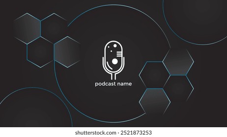 PODCAST-VERLAUF DUNKLER HINTERGRUND MIT HEXAGON GEOMETRISCHE FORMEN FARBE EINFACHE VORLAGE DESIGN VEKTOR. GUT FÜR DECKENDESIGN, BANNER, WEB, SOZIALE MEDIEN