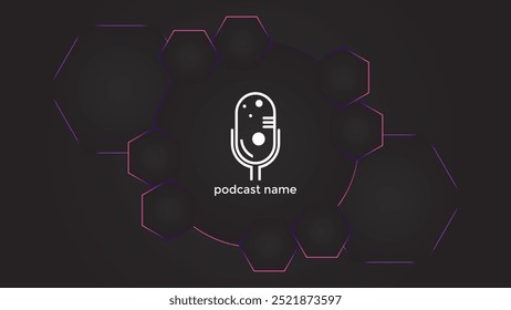 PODCAST GRADIENT DARK BACKGROUND WITH HEXAGON GEOMETRIC SHAPES COLOR SIMPLE TEMPLATE DESIGN VECTOR. GOOD FOR COVER DESIGN, BANNER, WEB,SOCIAL MEDIA