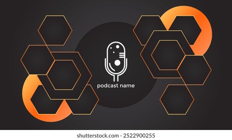 PODCAST GRADIENT DARK BACKGROUND WITH HEXAGON GEOMETRIC SHAPES COLOR SIMPLE TEMPLATE DESIGN VECTOR. GOOD FOR COVER DESIGN, BANNER, WEB,SOCIAL MEDIA
