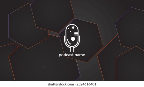 PLANO DE FUNDO ESCURO DO GRADIENTE DO PODCAST COM FORMAS GEOMÉTRICAS HEXÁGONAS COR MODELO SIMPLES VETOR DE DESIGN. BOM PARA DESIGN DE CAPA, BANNER, WEB, MÍDIA SOCIAL