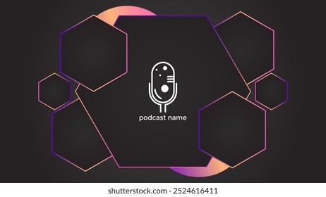 PLANO DE FUNDO ESCURO DO GRADIENTE DO PODCAST COM FORMAS GEOMÉTRICAS HEXÁGONAS COR MODELO SIMPLES VETOR DE DESIGN. BOM PARA DESIGN DE CAPA, BANNER, WEB, MÍDIA SOCIAL