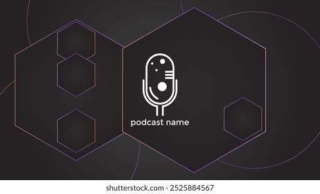 PODCAST-VERLAUF DUNKLER HINTERGRUND MIT HEXAGON GEOMETRISCHE FORMEN FARBE EINFACHE VORLAGE DESIGN VEKTOR. GUT FÜR DECKENDESIGN, BANNER, WEB, SOZIALE MEDIEN