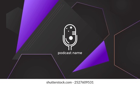 FONDO OSCURO DEGRADADO DE PODCAST CON FORMAS GEOMÉTRICAS HEXÁGONO COLOR VECTOR DE DISEÑO DE PLANTILLA SIMPLE. BUENO PARA EL DISEÑO DE PORTADAS, ANUNCIO, WEB, REDES SOCIALES