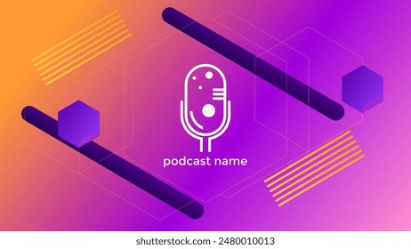 PODCAST GRADIENT MALLA NARANJA ROSA PÚRPURA FONDO COLORIDO CON FORMAS DE HEXÁGONO GEOMÉTRICO COLOR PLANTILLA SIMPLE DISEÑO VECTOR. BUENO PARA EL DISEÑO DE LA CUBIERTA, ANUNCIO, WEB, MEDIOS SOCIALES