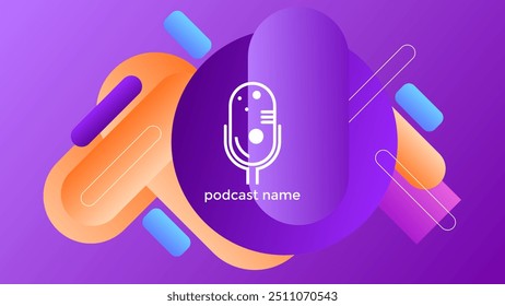 PODCAST GRADIENTE LARANJA ROXO FUNDO COLORIDO COM FORMAS GEOMÉTRICAS COR SIMPLES DESIGN DE MODELO VETOR. BOM PARA DESIGN DE CAPA, BANNER, WEB, MÍDIA SOCIAL