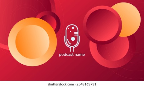 FUNDO VERMELHO GRADIENTE DO PODCAST COLORIDO COM FORMAS GEOMÉTRICAS DE CÍRCULO COR MODELO SIMPLES DESIGN VETOR. BOM PARA DESIGN DE CAPA, BANNER, WEB, MÍDIA SOCIAL