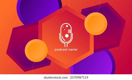 PODCAST GRADIENT RED ORANGE BACKGROUND COLORFUL WITH CIRCLE GEOMETRIC SHAPES COLOR SIMPLE TEMPLATE DESIGN VECTOR. GOOD FOR COVER DESIGN, BANNER, WEB,SOCIAL MEDIA