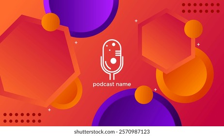 PODCAST GRADIENT RED ORANGE BACKGROUND COLORFUL WITH CIRCLE GEOMETRIC SHAPES COLOR SIMPLE TEMPLATE DESIGN VECTOR. GOOD FOR COVER DESIGN, BANNER, WEB,SOCIAL MEDIA