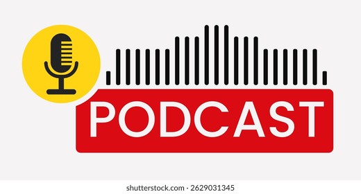Podcast Graphic with Microphone and Sound Waves for Audio Content