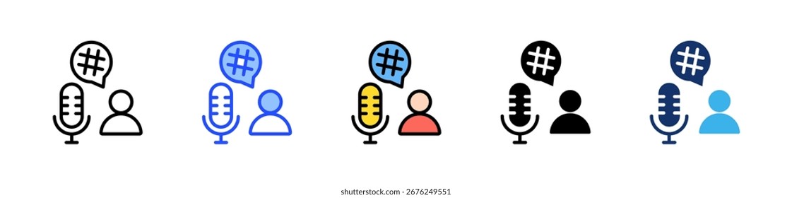 Podcast Hashtag Icon Collection With Multiple Styles
