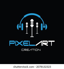 podcast Headphone logo line art illustration vector icon