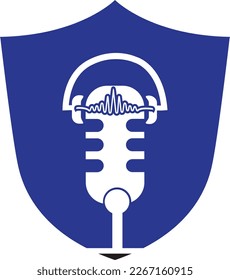 podcast headphone sound wave logo design template vector
