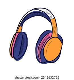 Podcast headphones in flat design. Headset accessory for listening audio. Vector illustration isolated.