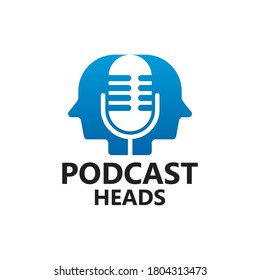 Podcast heads Logo Template Design Vector