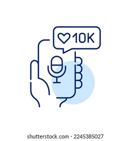 Podcast hitting 10 thousand likes. Pixel perfect, editable stroke line art icon