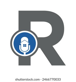 Podcast Home Logo combine with letter R vector template