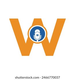Podcast Home Logo combine with letter W vector template