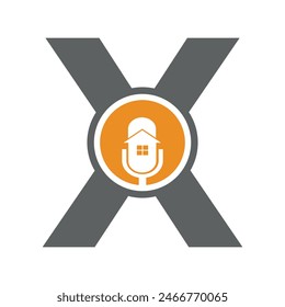 Podcast Home Logo combine with letter X vector template