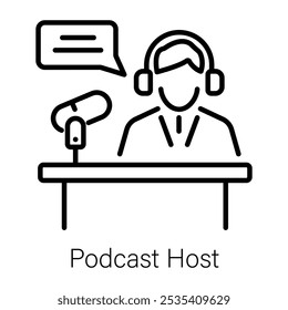 Icono de host de podcast en estilo lineal