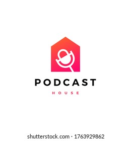 podcast house logo vector icon illustration	