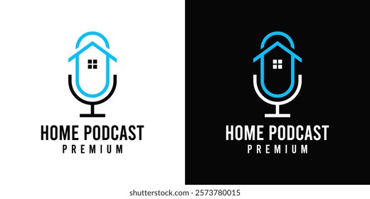 Podcast house logo vector icon design illustration. Podcast logo vector with house and microphone icon symbol design template illustration. Real estate podcast logo.