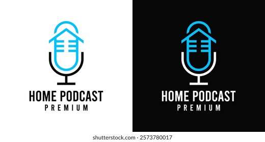 Podcast house logo vector icon design illustration. Podcast logo vector with house and microphone icon symbol design template illustration. Real estate podcast logo.