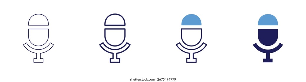 Icono de podcast en 4 estilos diferentes. Línea delgada, línea, línea en negrita, duotono. Estilo duotono. Trazo editable.