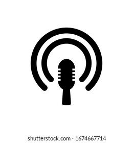 Podcast icon design. Simple microphone broadcast icon podcast concept isolated on white isolated on white background.