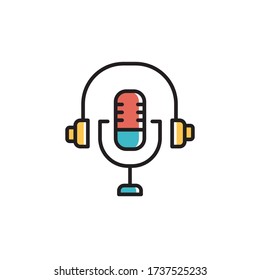 diseño de color vectorial de contorno relleno de icono de podcast. aislado en fondo blanco