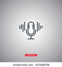 Podcast icon isolated on a gray background. Microphone in the style of lines. Vector illustration.