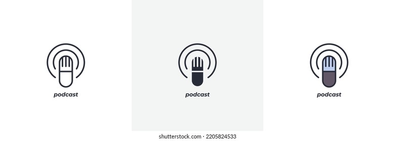 Podcast Icon. Line, Solid And Filled Outline Colorful Version, Outline And Filled Vector Sign. Idea Symbol, Logo Illustration. Vector Graphics