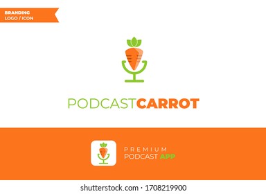 Podcast icon logo colorful flat design vector illustrations for web design and mobile applications. Podcast carrot logo and icon. Flat vector illustration on white background.