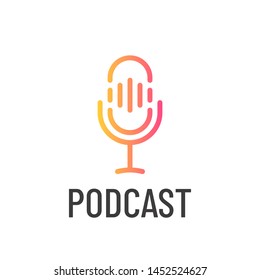 Podcast icon or logo design. Microphone in lina art style. Vector