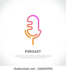 Podcast Icon Or Logo Design. Microphone In Line Art Style. Vector Illustration. Podcast Emblem. Trendy Concept Design For Radio Or Podcast Show. Vector Illustration.