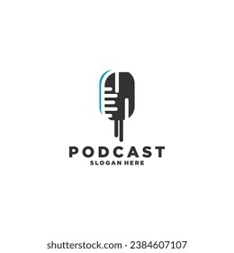 Podcast icon logo design. Microphone flat icon Vector

