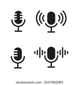 Podcast-Symbol. Mikrofonzeichen. Radio-Rundfunk-Audio-Podcast-Symbol, einzelne Vektorgruppe. Radio Live Studio Aufnahme Mikrofon auf weißem Hintergrund.