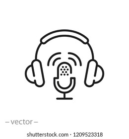 Podcast Icon,  Microphone With Headphones On White Background - Editable Vector Illustration Eps10