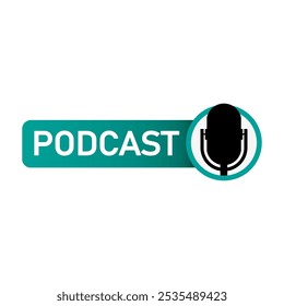 Podcast icon. Microphone symbol. Green gradient banner. Simple audio logo.
